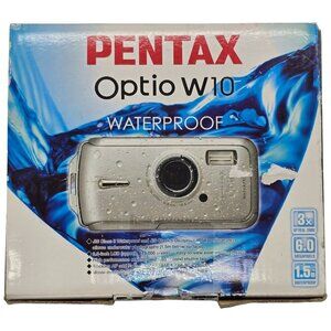 Pentax Optio W10 6.0MP Waterproof Digital Camera Silver W/ Accessories & Box